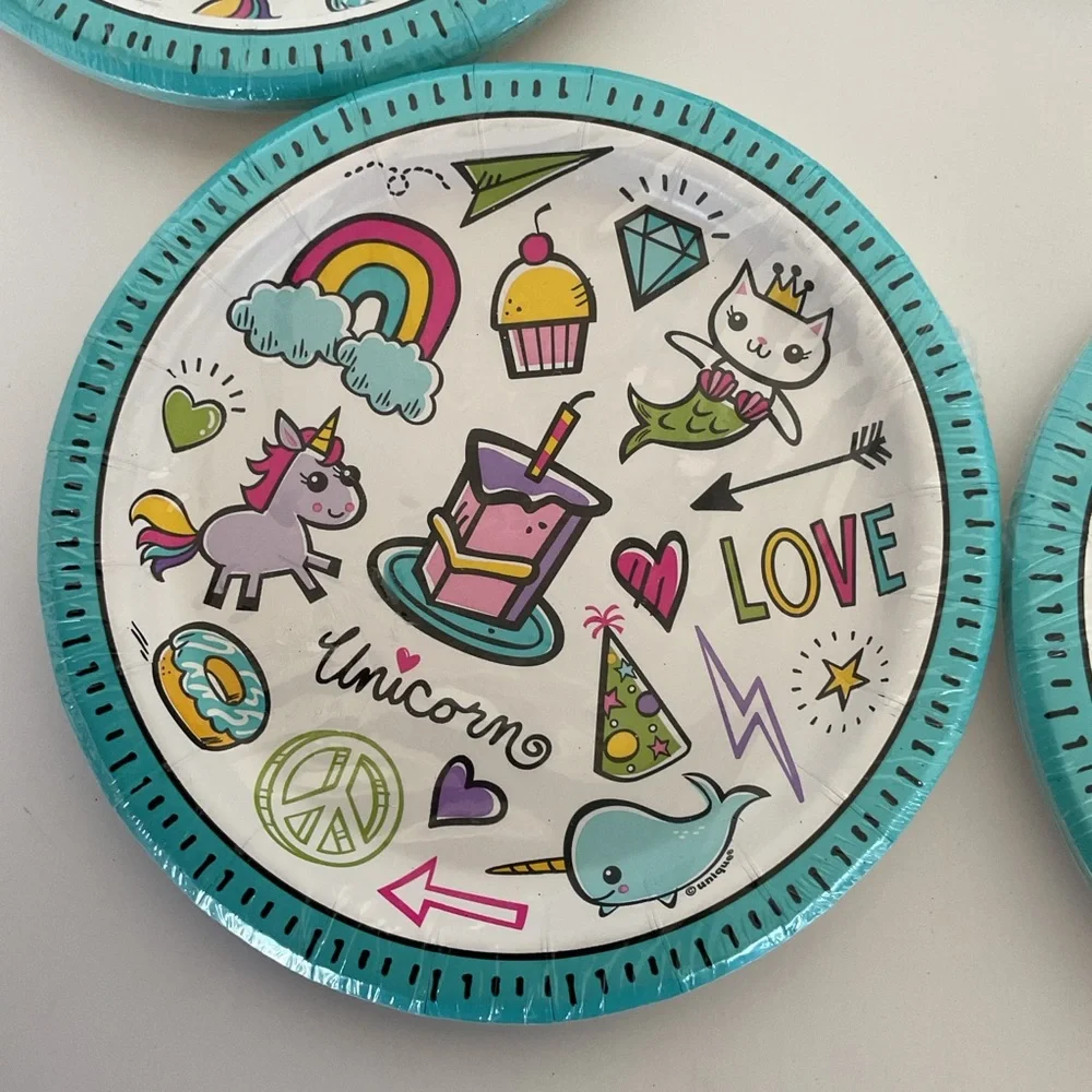 Unicorn Party Plates - Teal and White